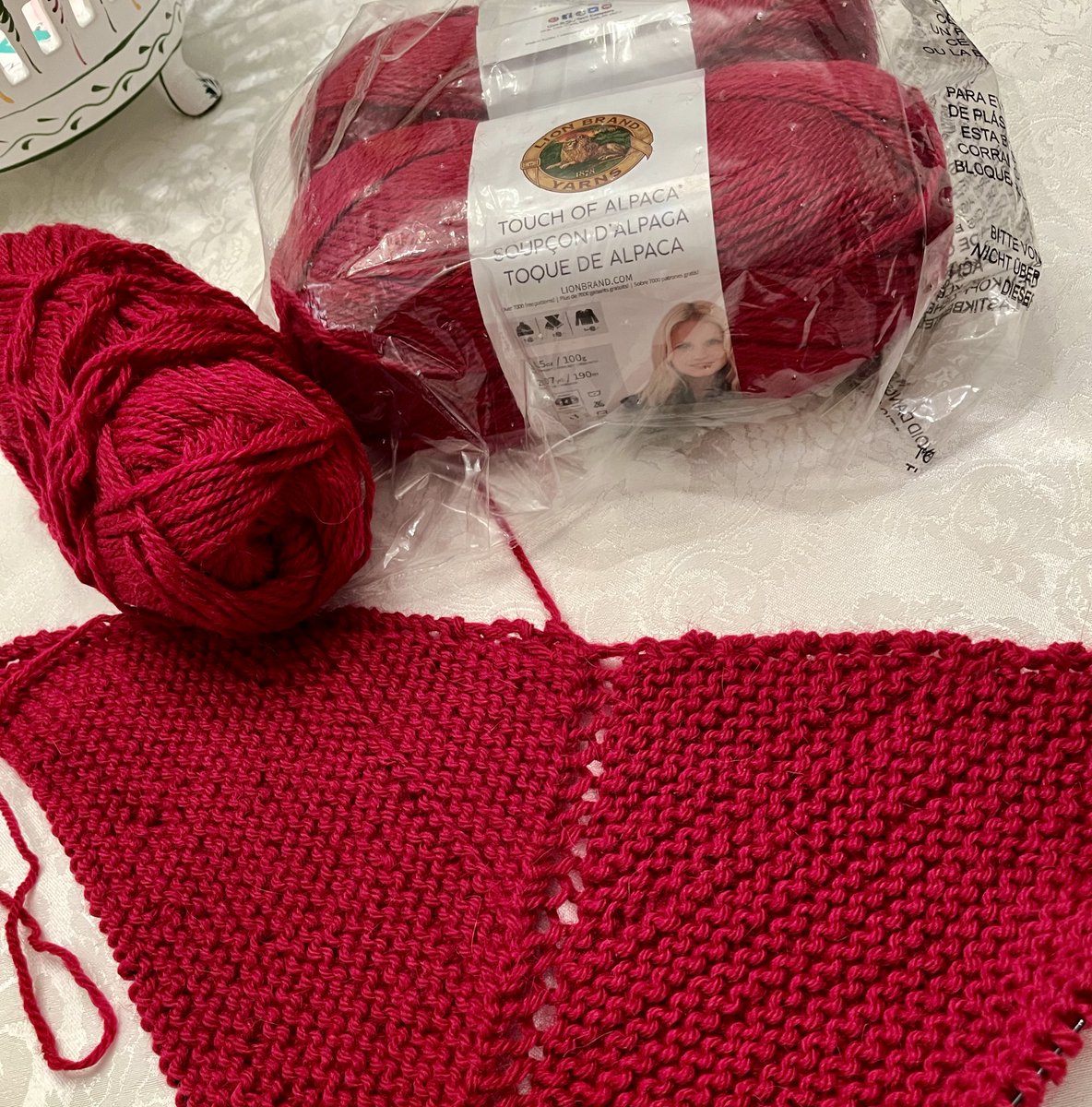 @LionBrandYarn Working on a winter shawl, w/ Lion-Brand A Touch of Alpaca-Rouge.