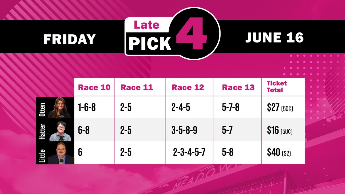 TheMeadowlands's tweet image. Late pick 4 tickets provided by @DaveLittleBigM, @Edison_1999_ and @JessicaOtten1‼️
 
program pages 📖 bit.ly/3lsNUTF
#playbigm #harnessracing