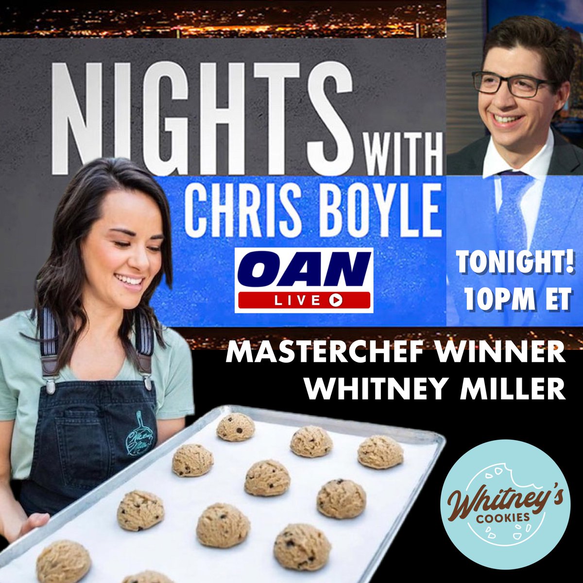 Don’t miss <a href="/MASTERCHEFonFOX/">MasterChef</a> winner <a href="/WhitneyMillerH/">Whitney Miller</a> on <a href="/OANN/">One America News</a>‘s “Nights with Chris Boyle!”