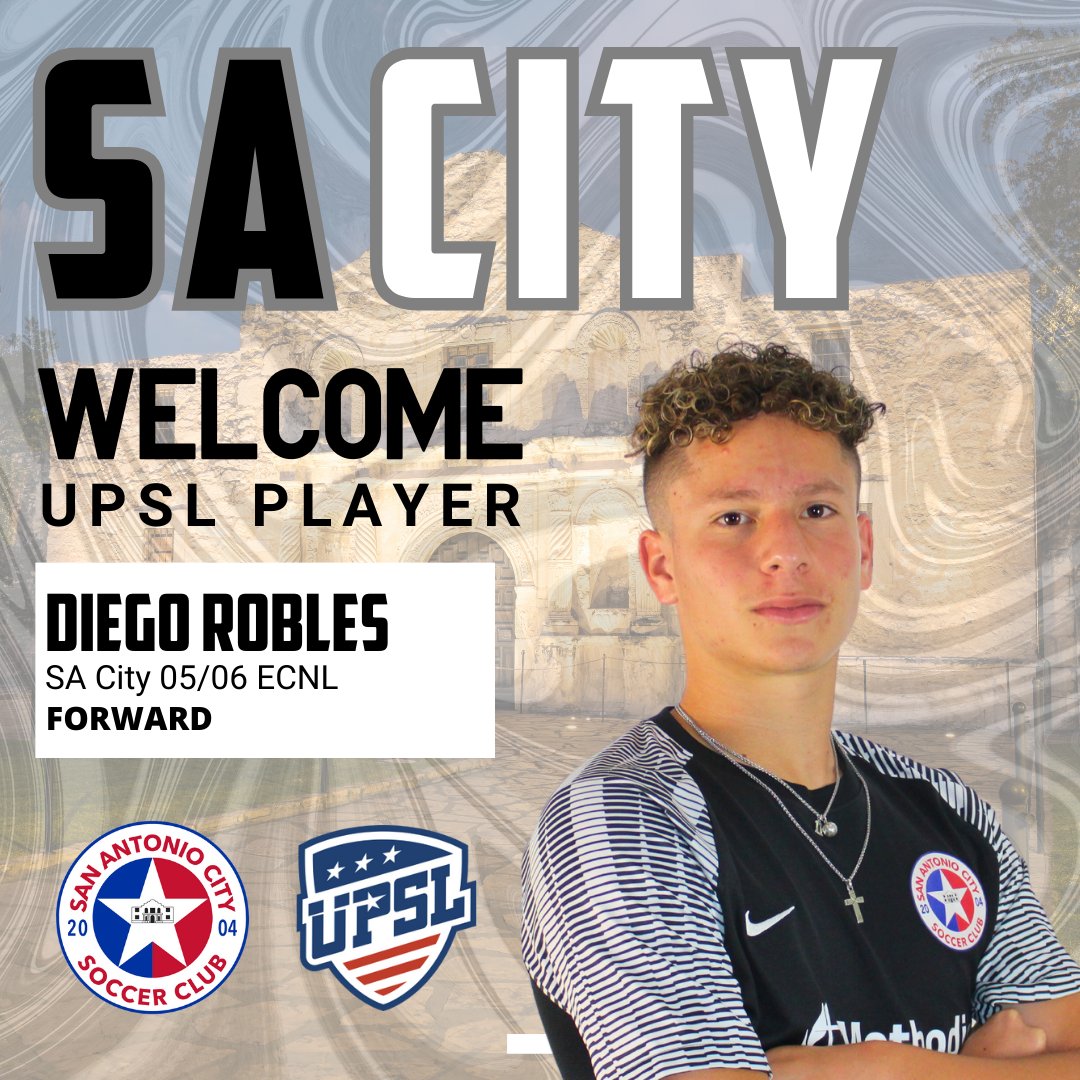 We are pleased to announce that Diego Robles, a talented player from SA City 05/06 ECNL, has joined our SA City UPSL team for the upcoming season. 

For more information visit our website at sacitysc.com/upsl
#SACityUPSL #BuildingTheCITY

🔵🔴