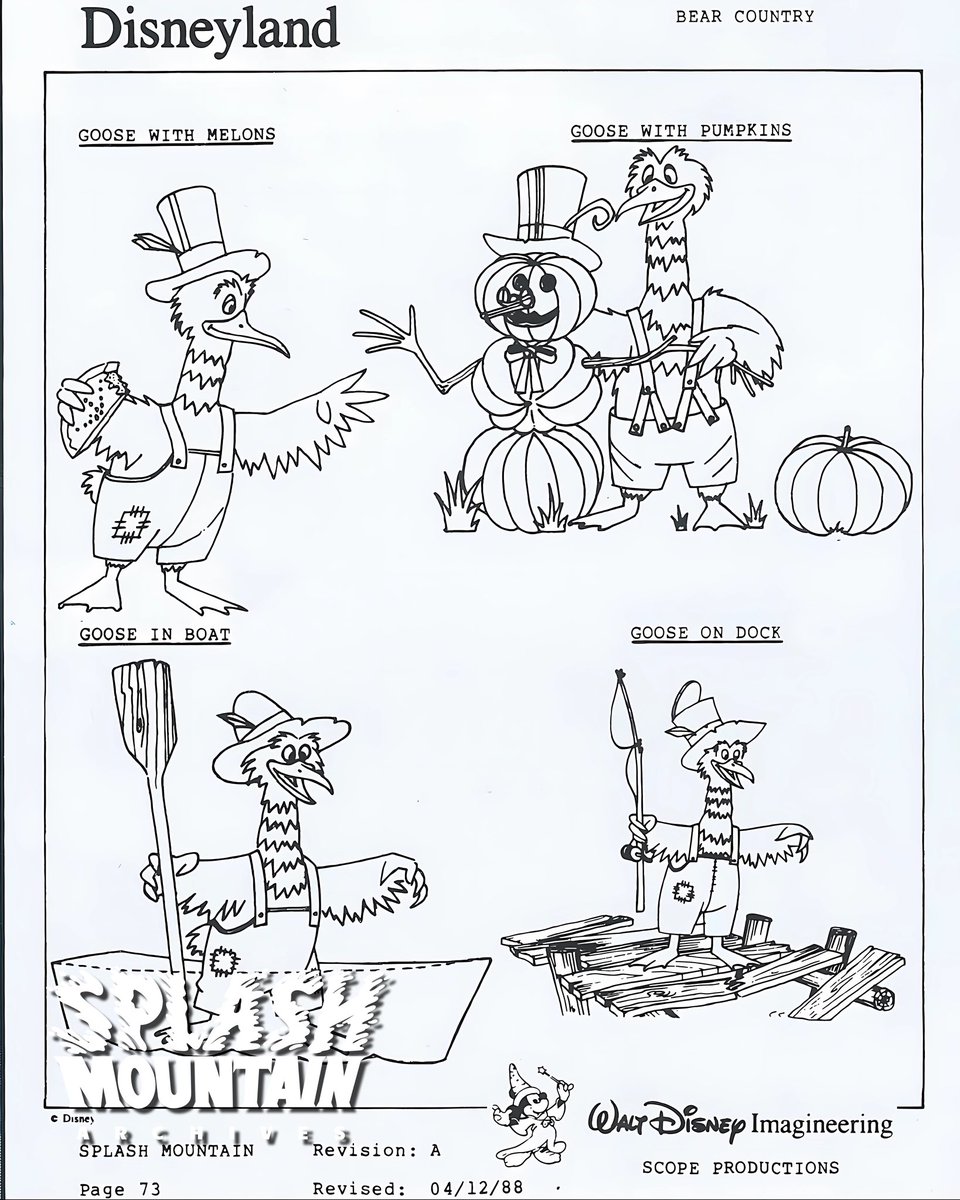 An Imagineering model sheet for the Geese in Splash Mountain from April 1988. What we see here is very similar to what actually ended up in the attraction #SplashMountain #Disneyland #WaltDisneyWorld