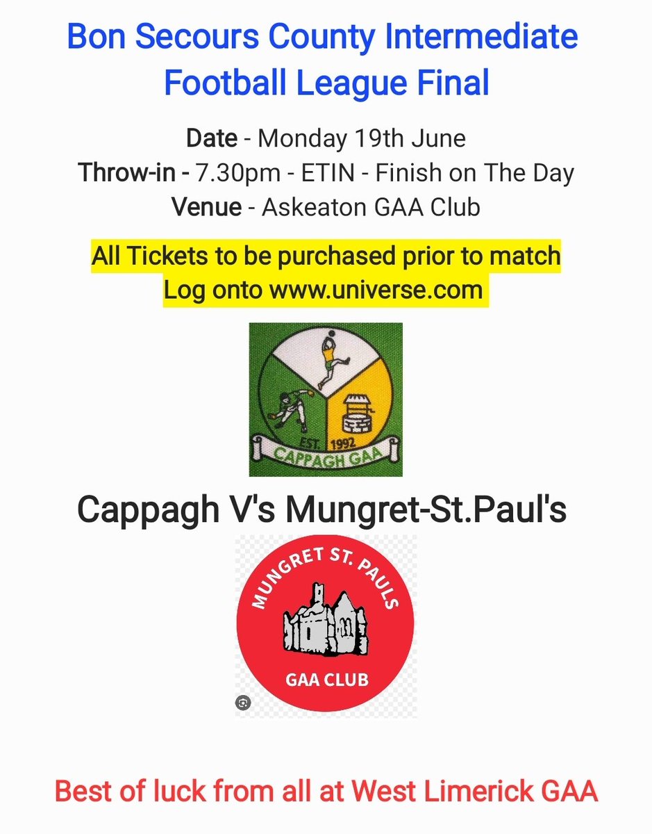Wishing all involved all the best. Click on the link below to purchase your ticket prior to the match, Entry only by ticket, No Cash at the Gate. 

universe.com/events/bons-se…