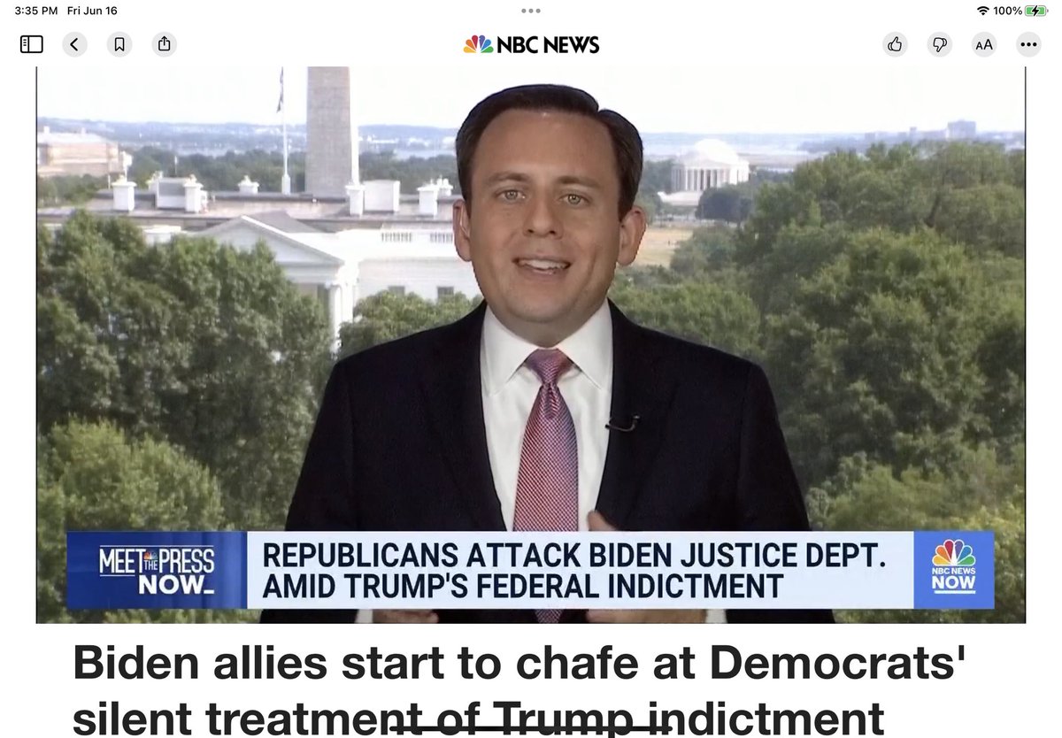 NBC mainstream media in the forefront crucifying Trump based on the indictment issued by the DOJ. I thought a defendant is innocent until proven guilty? Of course all you hear are crickets from this rag when it comes to accusations of bribery involving Biden.