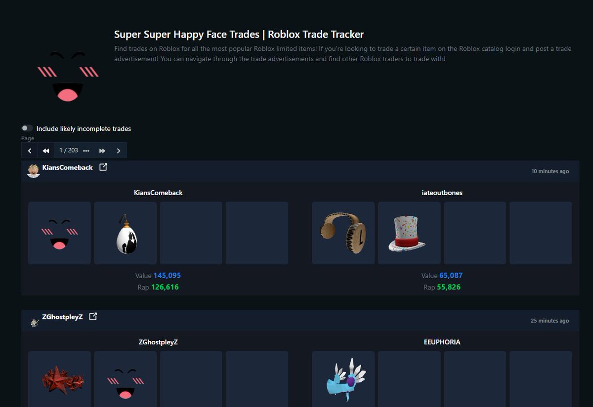 Roblox Trade Tracker - RblxTrade