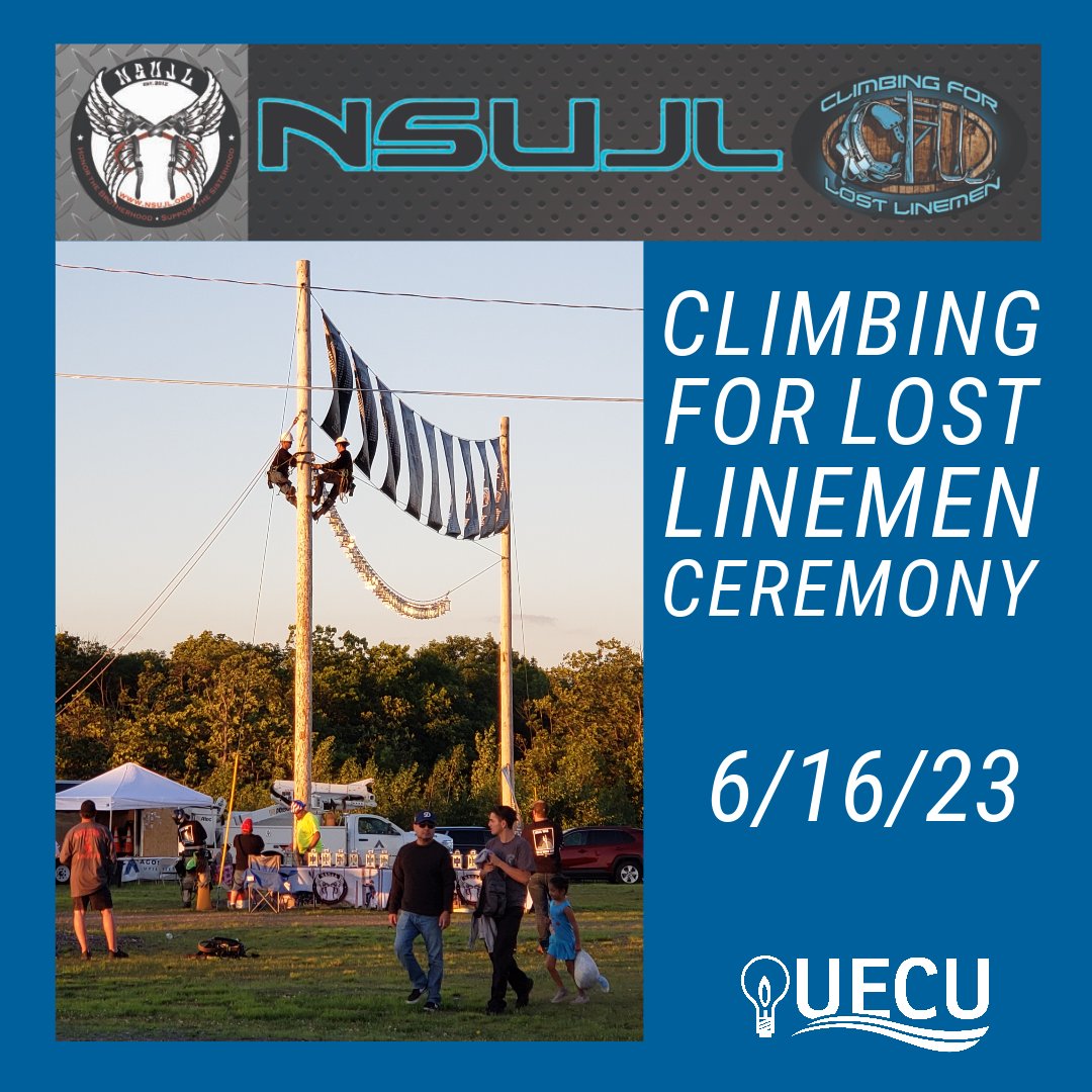 UECUhappy's tweet image. In just a few hours, as the sun sets behind them, families who have lost their electric lineman, their friends, co-workers, and supporters will take time to honor those who left us behind. Thanks @NSUJL. We honor them too. #CFLL #ThankaLineman #grief #honor