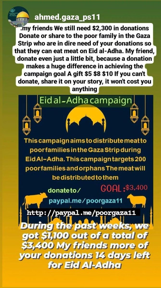 Eid is in 14 days. Hell the families of Gaza celebrate Eid. Please help share this campaign wide and far and donate as much as you can.