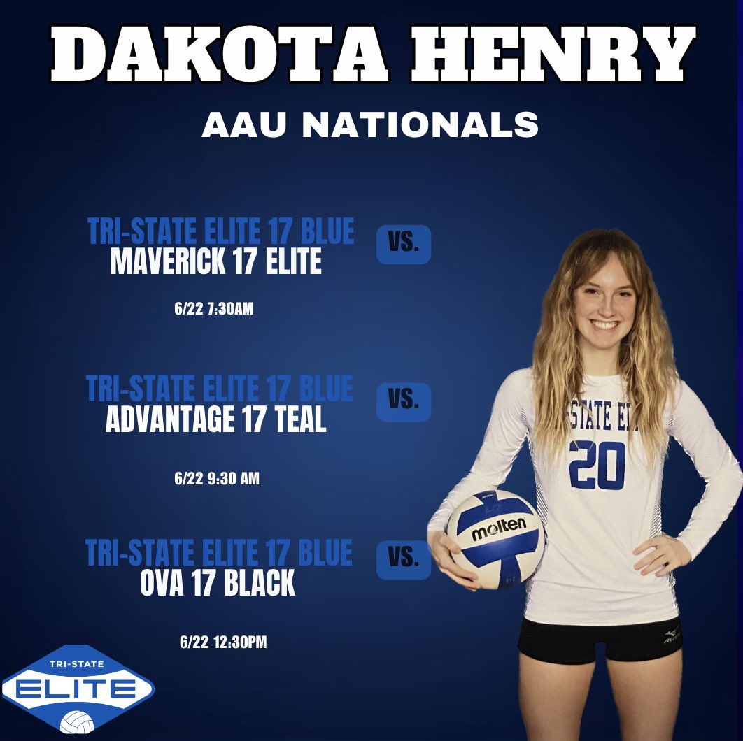 Dakota Henry (@dakotahenry_) on Twitter photo LET’S GO! Come watch my awesome teammates and I on court 51 THURSDAY for the first day of Nationals for 17 Open!
#uncommitted #libero #liberolife #volleyball #volleyballgirls #team #tournament #unfinishedbusiness
<a href="/VBallrecruiter/">Kara Hill</a> <a href="/CoachSamWol23/">Sam Wolinski</a> <a href="/Jennabanz/">Jenna Banz</a> LET’S GO! Come watch my awesome teammates and I on court 51 THURSDAY for the first day of Nationals for 17 Open!
#uncommitted #libero #liberolife #volleyball #volleyballgirls #team #tournament #unfinishedbusiness
<a href="/VBallrecruiter/">Kara Hill</a> <a href="/CoachSamWol23/">Sam Wolinski</a> <a href="/Jennabanz/">Jenna Banz</a>