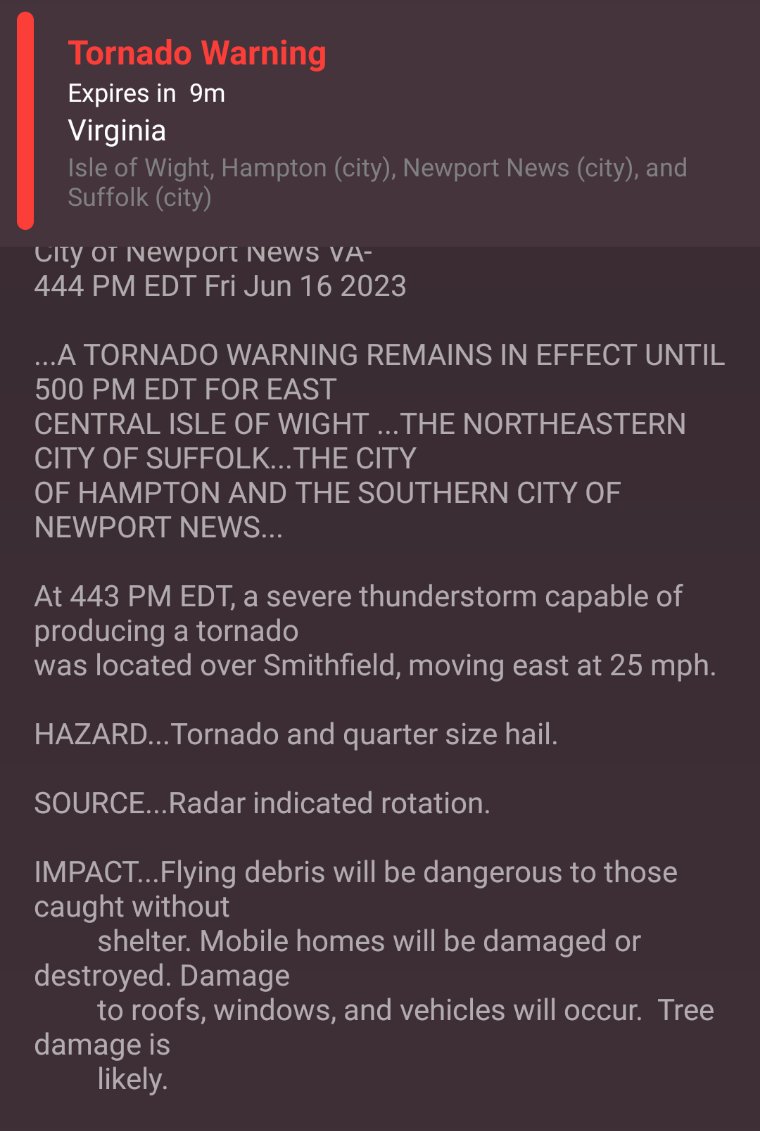 #TornadoWarning #Virginia #vawx #NewportNews