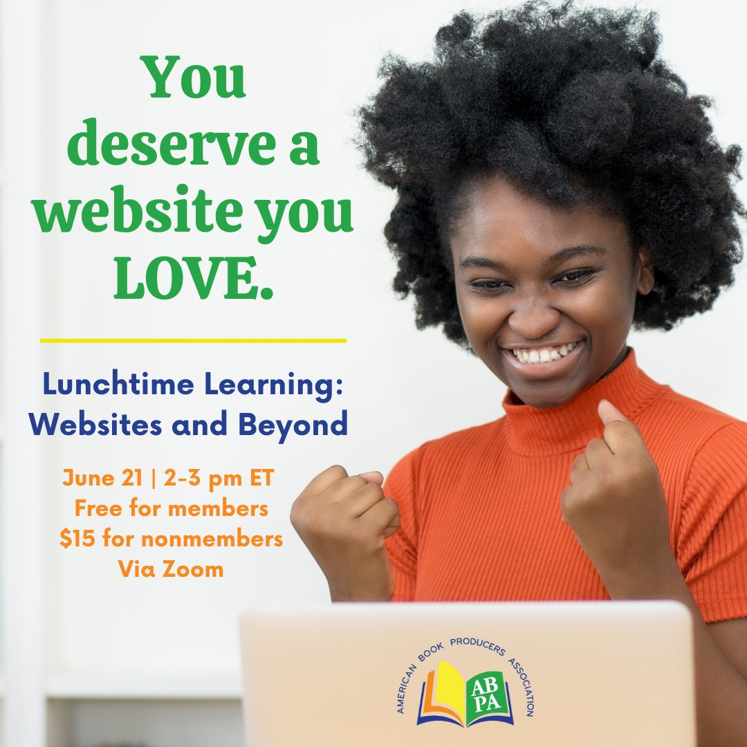How does your web presence stack up? Learn tips and best practices to:

-Create your corner of the web
-Engage with your audience
-Tell engaging stories
-Show your work
-Market yourself
-Network
-Secure creative partnerships

Learn more: abpaonline.org/events/

#BookTwitter