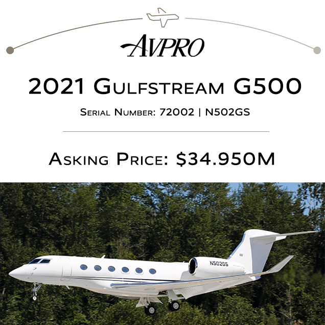 Stunning & priced to sell - 2021 #Gulfstream #G500 available at Avpro
Transferable manufacturers warranties
More details at: https://t.co/nX8hNhIfsL
#bizav #aircraftforsale #privatejet #privateflying  #businessaviation

Join our mailing list here: https://t.co/Qb5ens9P23