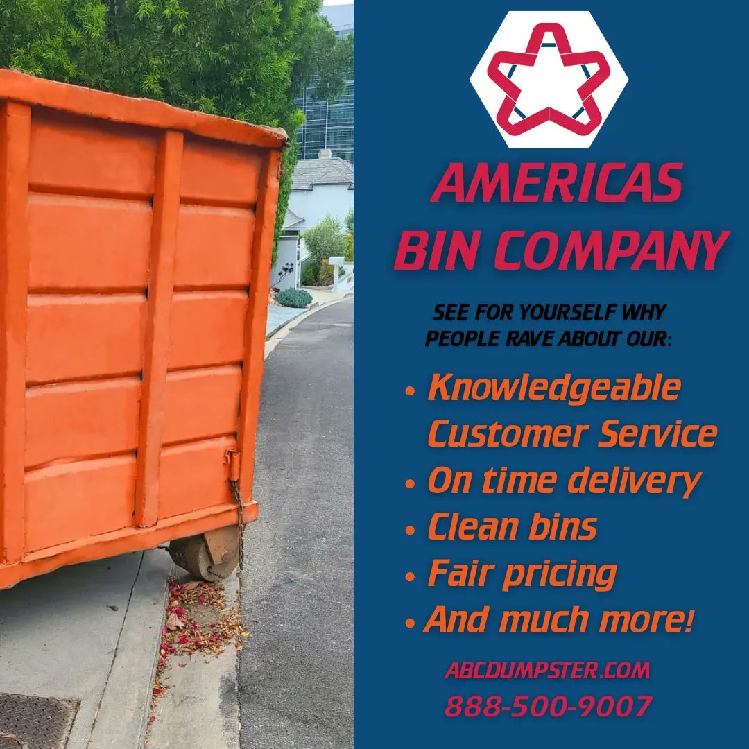 abcdumpster's tweet photo. We take pride in providing excellent customer service to our clients. Trust us to help you with all of your construction debris removal needs. 
Call Americas Bin Co. today! 
888-500-9007 
https://t.co/jHvzHw34IY
Sales@abcdumpster.com 
#dumpster #ladumpsterrental #cityofladumpster https://t.co/zTVzzahUXS
