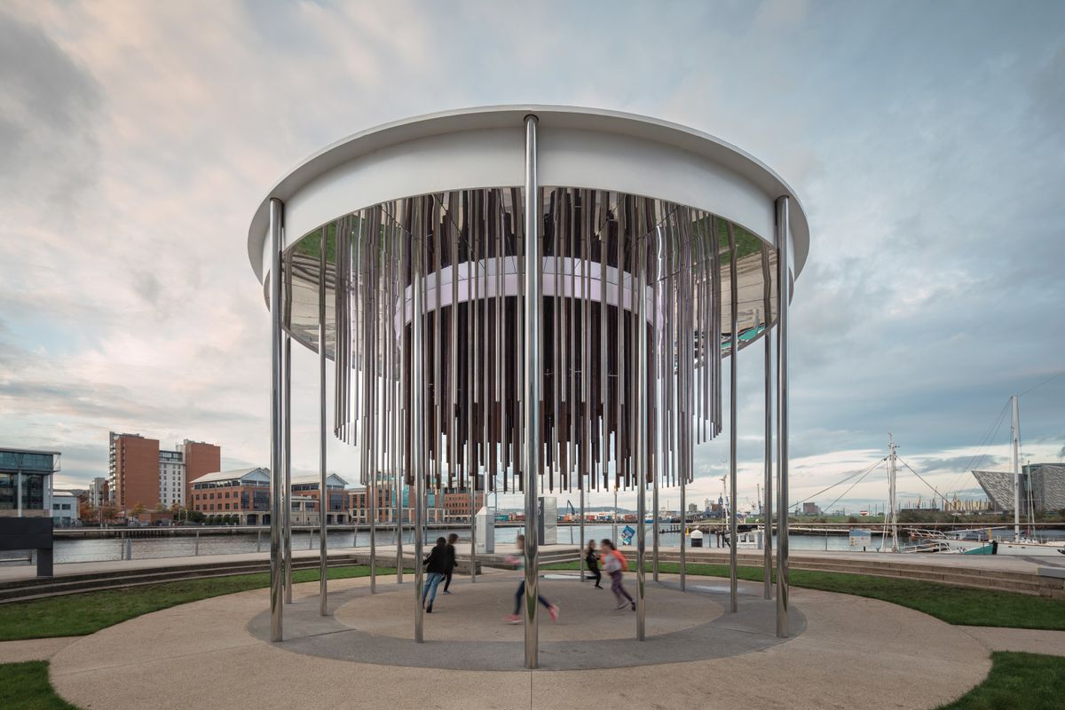 Architizer's tweet photo. An instrument, a playground, a theatre, a stage, a museum, a sculpture, a room. SoundYard was conceived as a piece of societal infrastructure offered to the city as a place to gather around and gather within. 
. 
Details: https://t.co/iIo8yYdWaN | Belfast, United Kingdom https://t.co/Mi3nUbEc7I