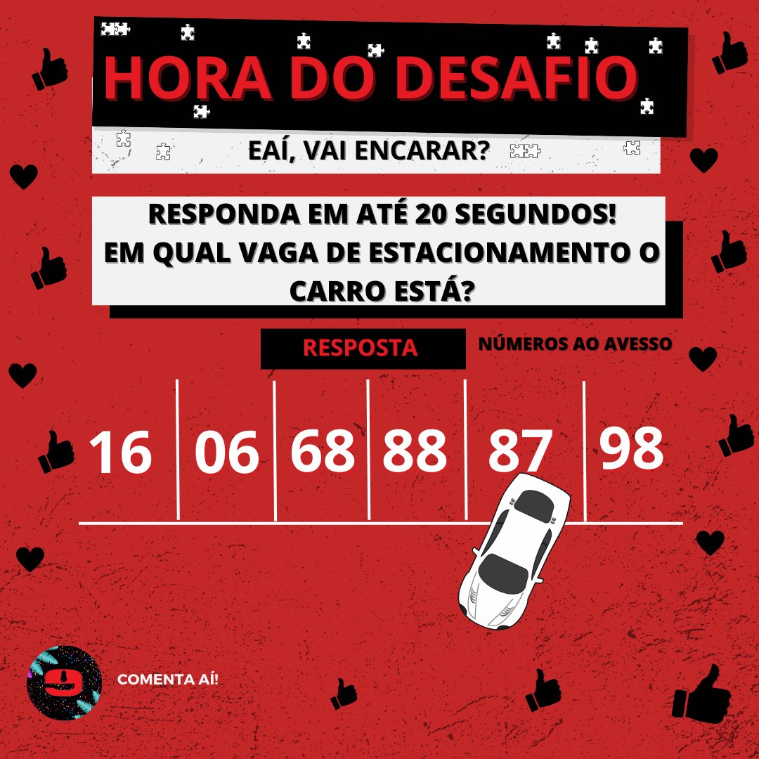 escapetimebr's tweet photo. Hora do desafio!
Responda em até 20 segundos! Em qual vaga de estacionamento o carro está?

Comenta se você conseguiu?

#escapetimebr #desafio #sexta https://t.co/iXcqmeI2oz