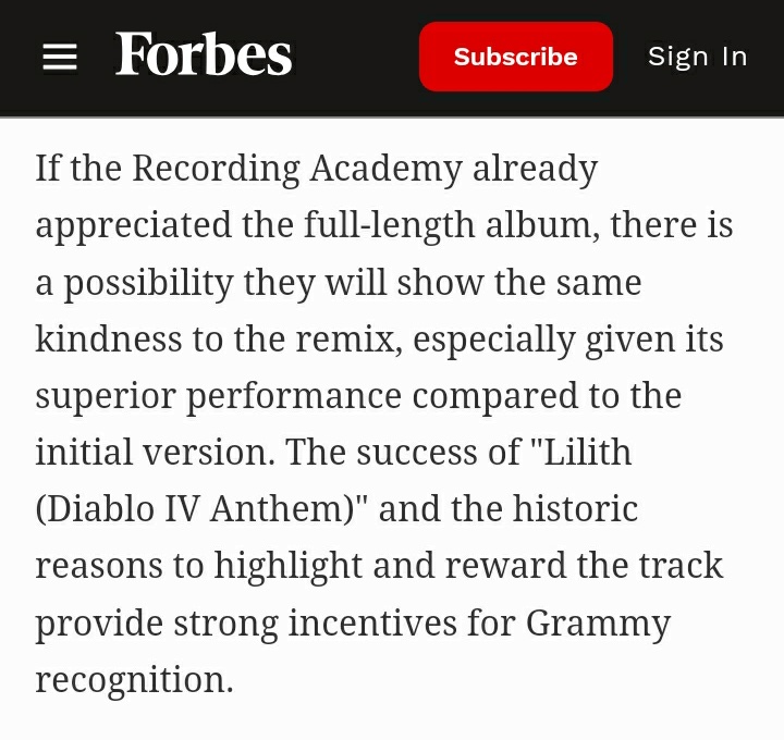 Forbes reveals with Lilith's chart success there's a possibility for Grammy nomination!!

'The success of 'Lilith (Diablo IV Anthem)' and the historic reasons to highlight and reward the track provide strong incentives for Grammy recognition.'

#SUGA #AgustD #슈가