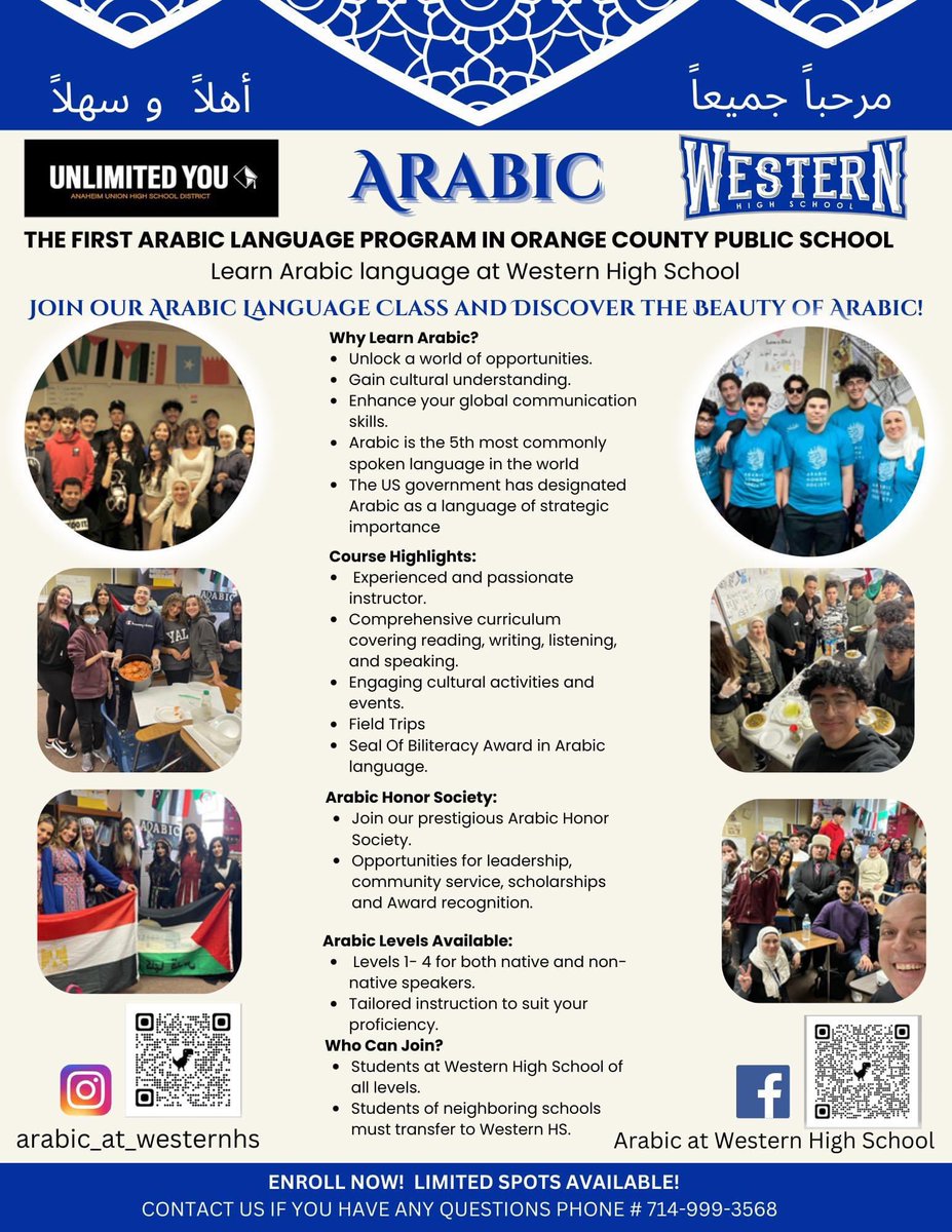 Please RT:

Did u know that @AnaheimUHSD hosts the only Arabic World Lang prog in OC @WHSPios? Did u know Arabic is considered a critical lang by U.S. fed gov? Did u know u can trans from any school or DO to attd it, since it is the only one of its kind in OC. #UnlimitedYou