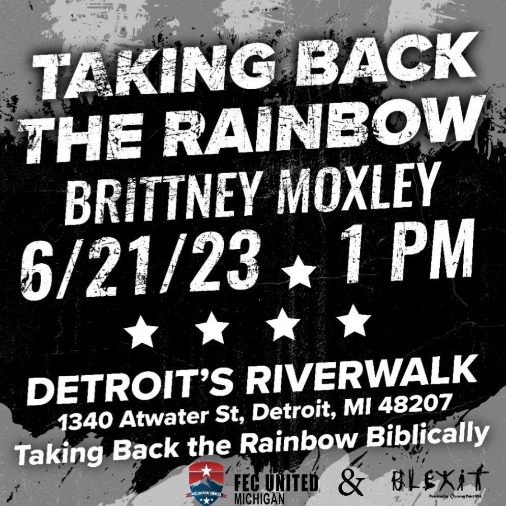 FecunitedMI's tweet photo. FEC United Michigan has joined BLEXIT on this awesome event! 

JOIN US AND SHARE! 🙏❤️🌈

Bring your kids! 

Come join us in taking Back the Rainbow in the Mighty Name of Jesus! Pride comes before destruction, says the Word of God! ✝️ https://t.co/nFRGyKxFC9