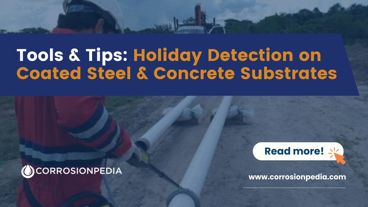 corrosionpedia's tweet image. A coating inspector offers insider tips on using low voltage and high voltage testers to detect coating pinholes (holidays).
Tap to learn more: bit.ly/2Xebken

#HolidayDetection #CoatingInspector #PinholeDetection #CoatingMaintenance #ConcreteProtection