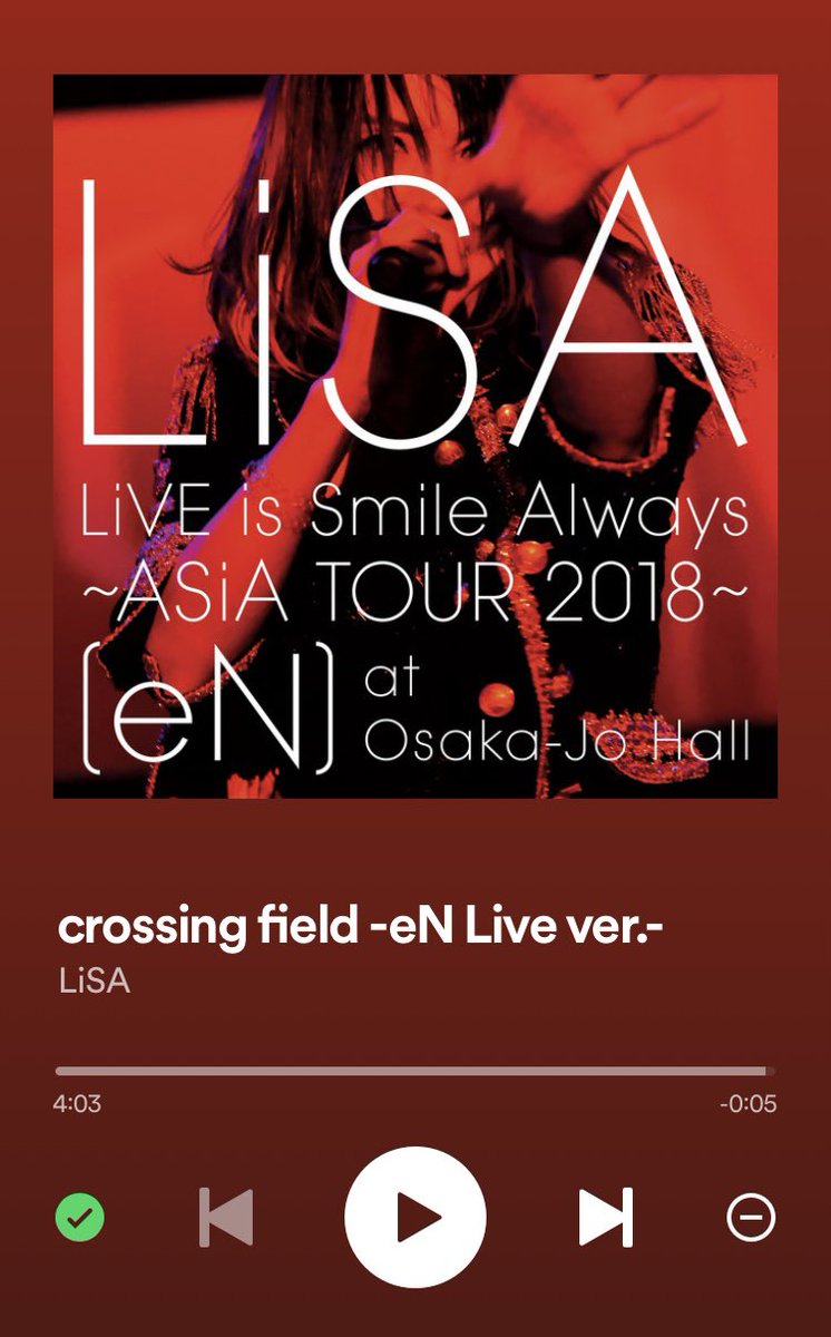 PnNljuTB9bLHgJv's tweet photo. おはようございます☀
今朝のお目覚めの1曲は、LiSAさんの「♪crossing field~ASiA TOUR 2018【eN】at 大阪城ホール Live ver.~」🥰
今日も一日よろしくお願いします🙇♂️
今日もいい日だっ!
#Spotify
#LiSA #crossingfield
#ASiATOUR2018 #eN #大阪城ホール
#LiSAッ子と繋がりたい https://t.co/m45jSNYPLn