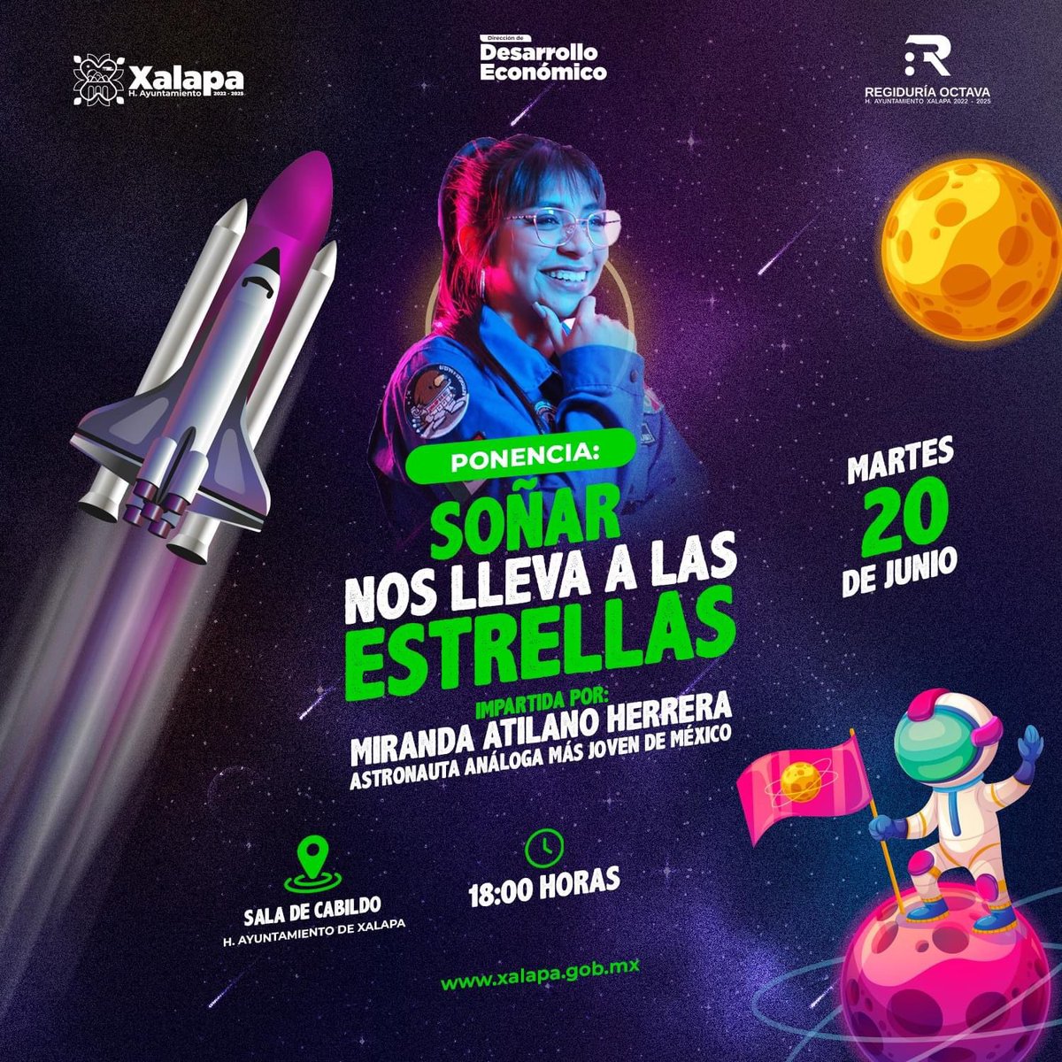 CBTIS013's tweet photo. El H. Ayuntamiento de Xalapa nos hace una invitación para asistir a la conferencia Soñar nos lleva a las Estrellas impartida por Miranda Atilano Herrera Astronauta Análoga más Joven de México, que tendrá lugar el día 20 de junio a las 18:00 hrs, en la sala de Cabildo. https://t.co/TwiMiSNnrU