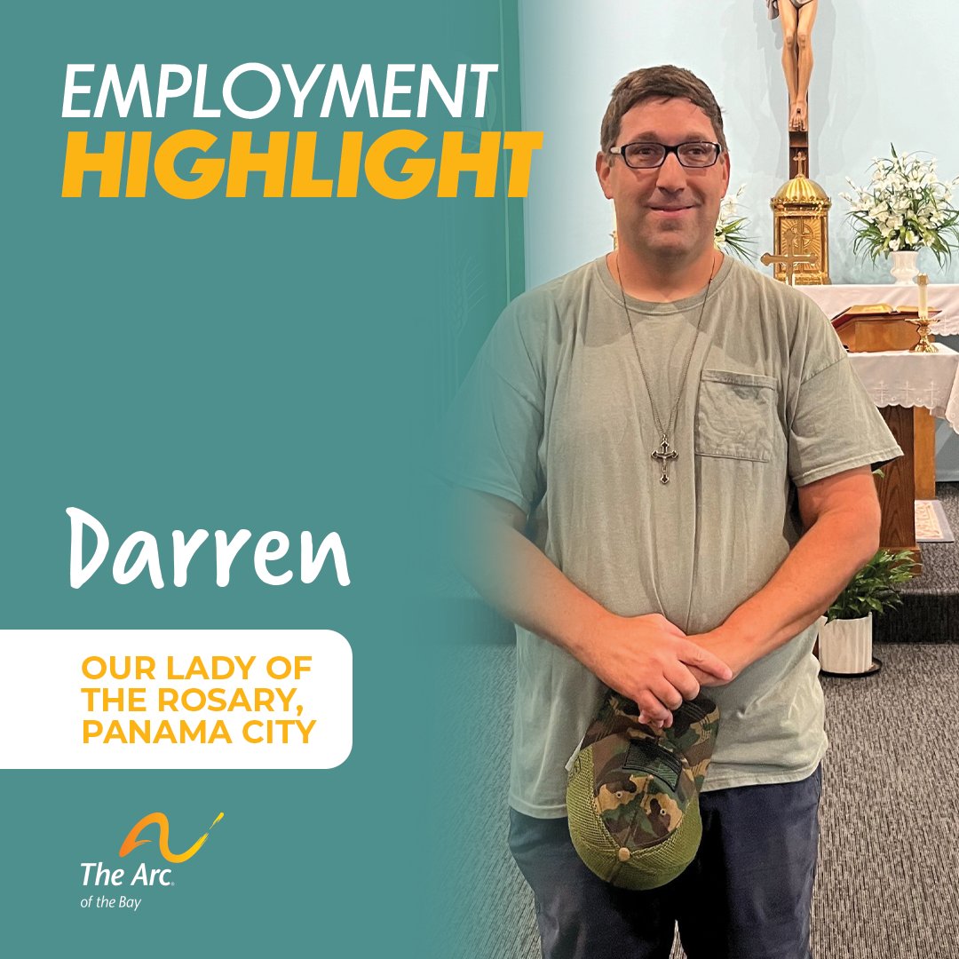 This week’s Employment Highlight is Darren, an Arc of the Bay client who works as a Custodian at Our Lady of the Rosary, Panama City.

#OpportunityThroughEmpowerment #DiscoveringAbilities #BuildingOpportunities #AchieveWithUs