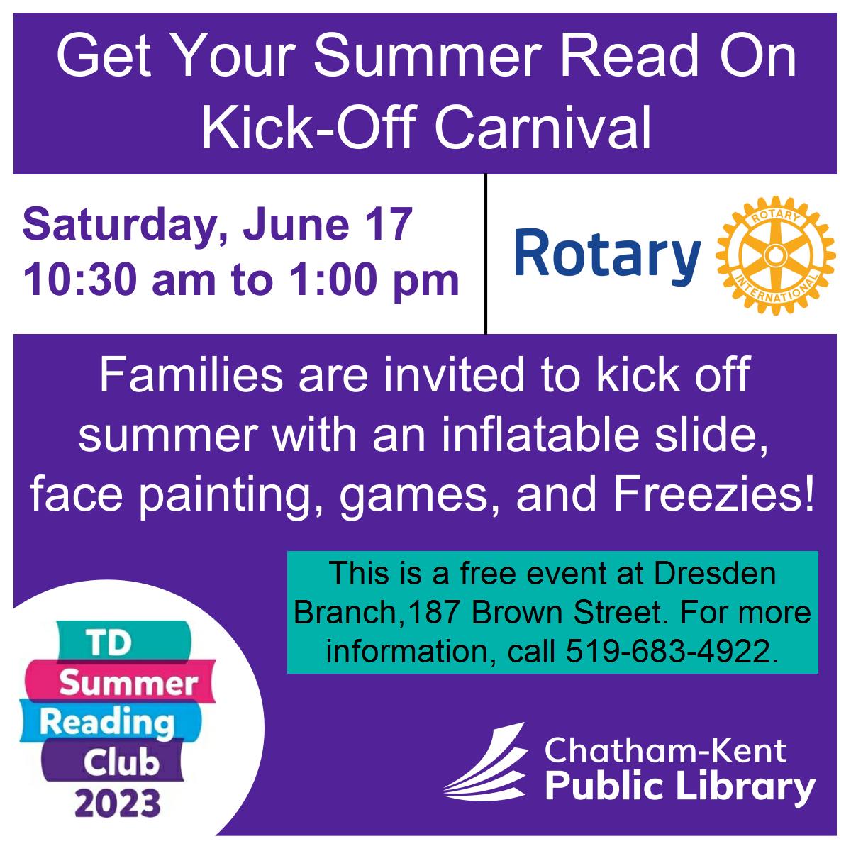 Join the Chatham-Kent Public Library Dresden Branch on Saturday, June 17 from 10:30 am to 1pm to kick-off summer! There will be an inflatable slide, face painting, games, and Freezies! This is a #free event and everyone is welcome!
#YourTVCK #TrulyLocal #CKont #CKPL #Dresden
