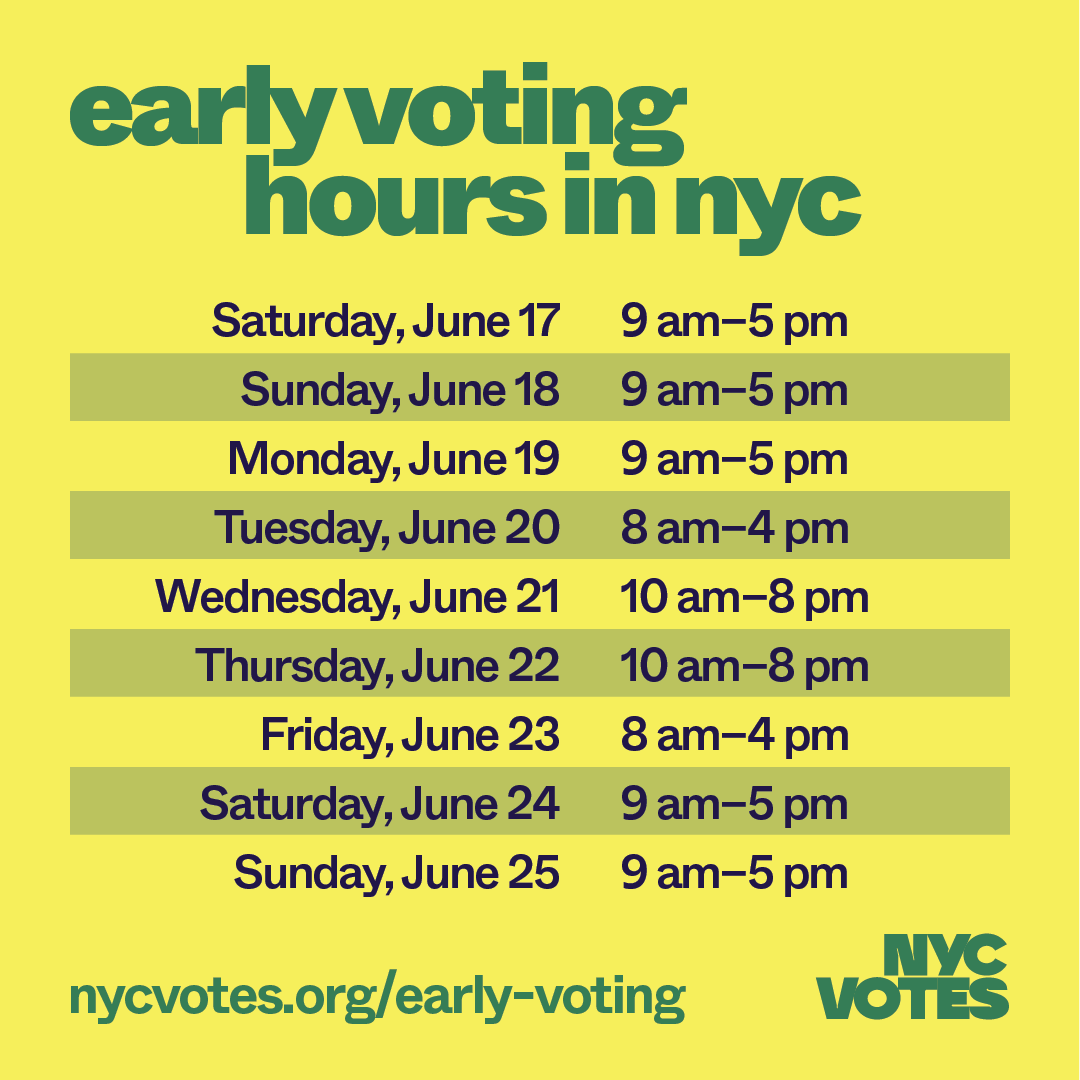 NYCVotes's tweet photo. Polls are OPEN! Vote early for City Council, District Attorney, judges, and more.

❗️Your assigned early voting poll site may have changed, and may also differ from where you vote on Election Day, so be sure to check before you go. 

https://t.co/od6zNJhrwn https://t.co/tcYur6PrsU