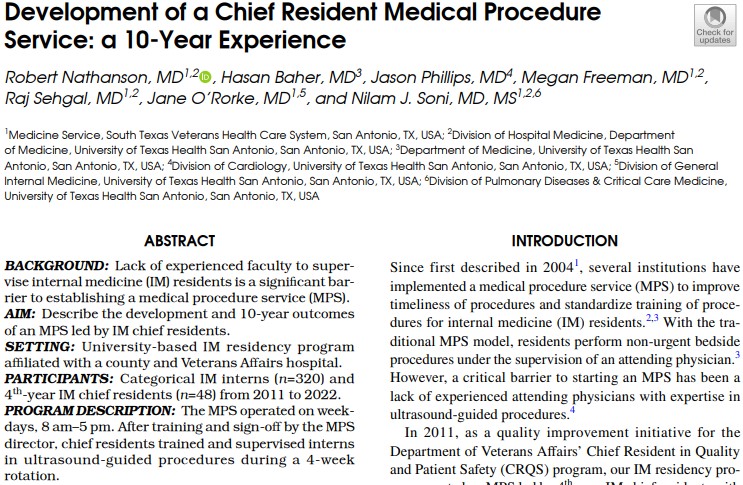 JGIM Journal of General Internal Medicine (@journalgim) on Twitter photo After 10 yrs, <a href="/uthsaim/">UT Health San Antonio IM Residency</a> chief resident-led medical procedure service had same success and complication rates as attending-led services published in the lit. #POCUS #IMPOCUS <a href="/nathansonr3/">Robert Nathanson</a> <a href="/nilamjsoni/">Nilam Soni</a> <a href="/jeororke/">Jane O'Rorke</a> link.springer.com/article/10.100… After 10 yrs, <a href="/uthsaim/">UT Health San Antonio IM Residency</a> chief resident-led medical procedure service had same success and complication rates as attending-led services published in the lit. #POCUS #IMPOCUS <a href="/nathansonr3/">Robert Nathanson</a> <a href="/nilamjsoni/">Nilam Soni</a> <a href="/jeororke/">Jane O'Rorke</a> link.springer.com/article/10.100…
