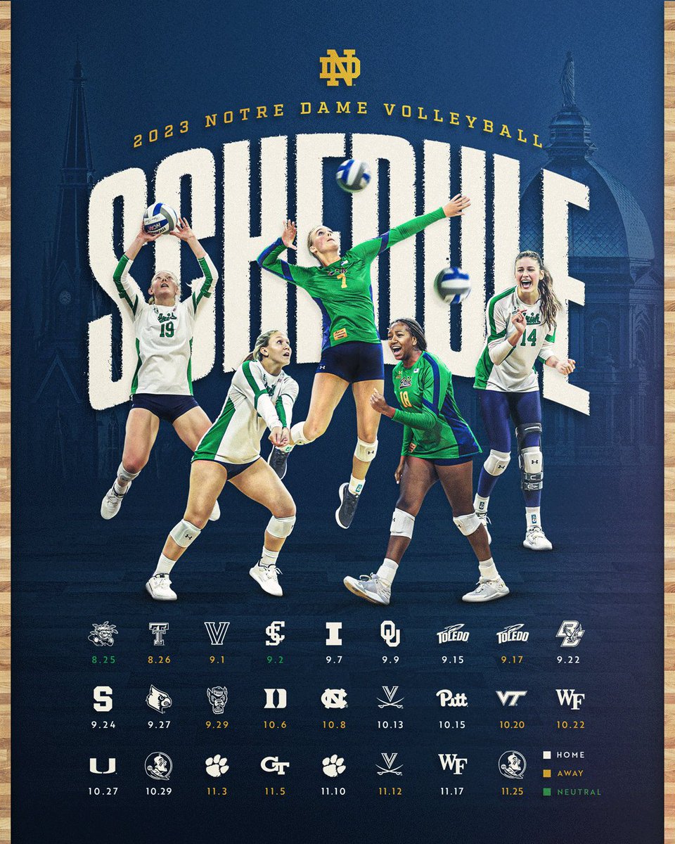 Mark your calendars – our 2023 schedule is here!!

📅 und.com/sports/wvball/…
📄 und.com/irish-announce…

#GoIrish☘️