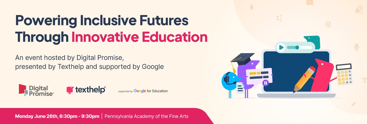 Will you be at #ISTELive in Philly this month? On 6/26, join us for an evening reception that will explore how innovation &amp; advocacy can accelerate personalized, accessible, &amp; equitable learning experiences. Register today! bit.ly/3p6FH9E @texthelp <a href="/GoogleForEdu/">Google for Education</a>