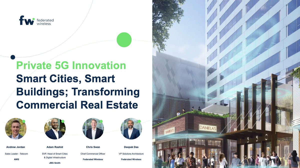 Commercial Real Estate tenants demand a premium, private, high-speed communications for voice, data, and their plethora of IoT devices. Learn why in our continued conversation with AWS and JBGS bit.ly/3E3mKJ8

#IoT #webinar #privatewireless #smartcities