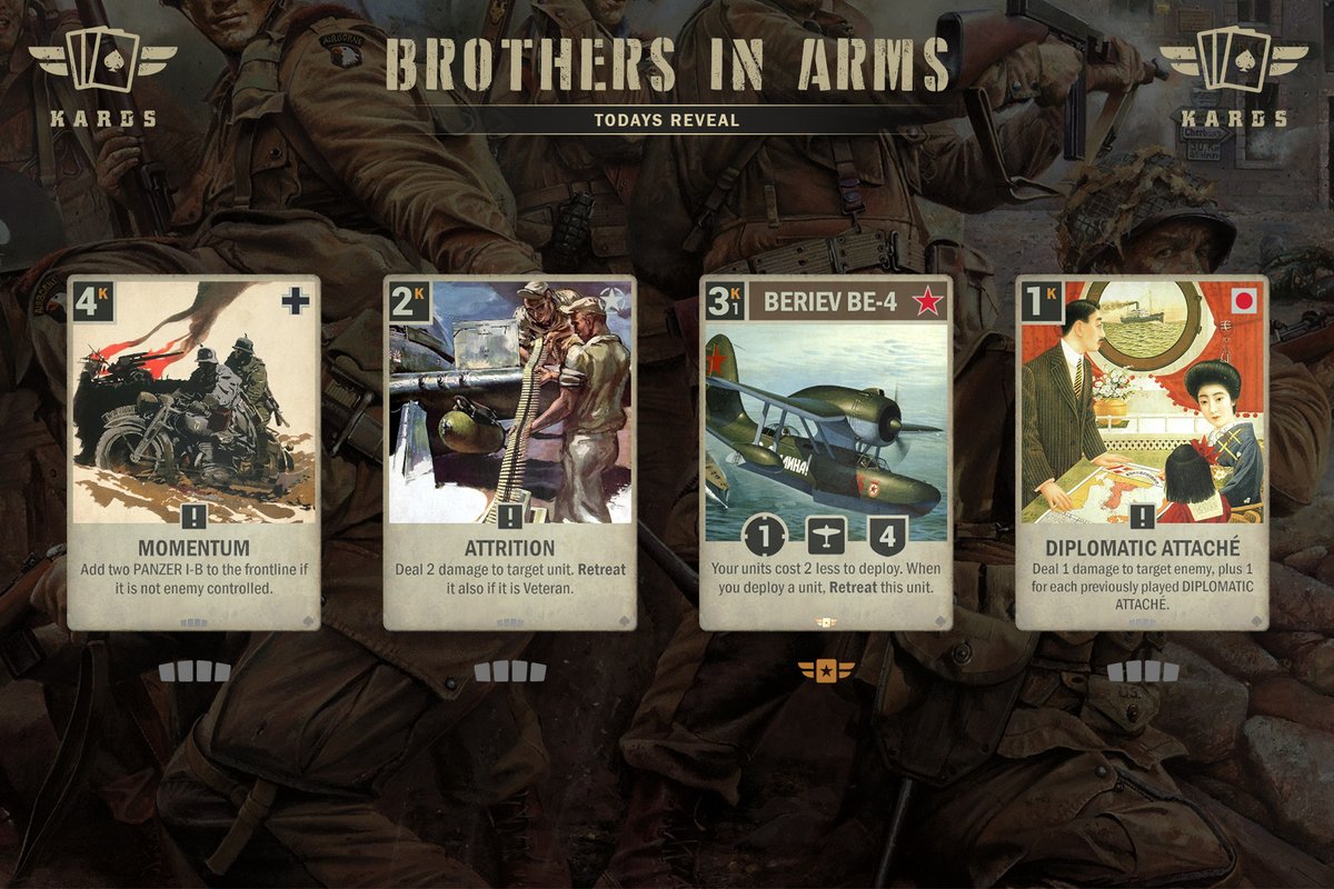 🔥NEW CARD ALERT🔥

We've got fresh intel! 📣 FOUR more cards from different nations in the KARDS 'Brothers in Arms' summer expansion arriving on June 27th! 🃏

kards.com

#WW2 #CCG #BrothersInArms #CardGame #NewRelease