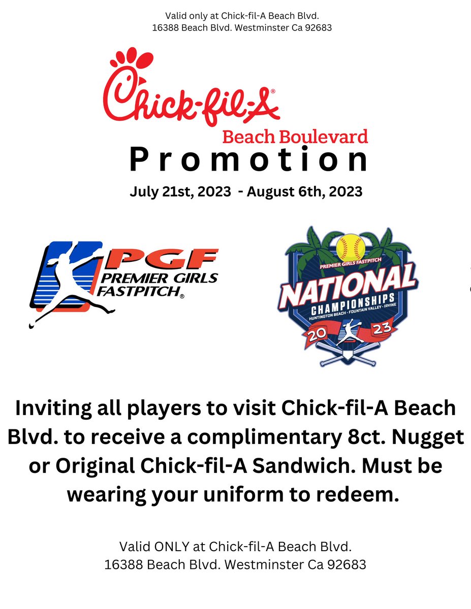 As if Nationals Starting isn’t exciting enough!!! 🥳😍😁🤩
Starting July 21st all PGF participants get FREE Chick Fil A when visiting @cfabeachblvd !! 😱😋

#playPGF #thefutureofthegameishere #bestofthebest #PGF2023