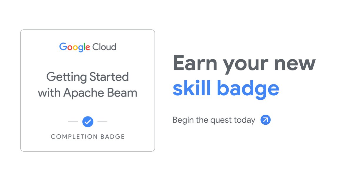 🛡️ New Quest: Getting Started with Apache Beam This badge will help you demonstrate your skills in Apache Beam, a unified programming model for large-scale data processing. Learn more and start your quest today → goo.gle/3JFYrnN