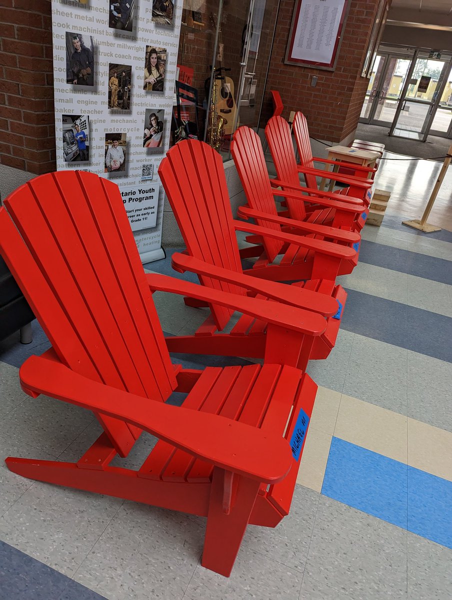 Amazing work by our students and staff to build these Adirondack chairs. <a href="/SacredHeartOCSB/">Sacred Heart Catholic High School</a> @DamienBeeGee