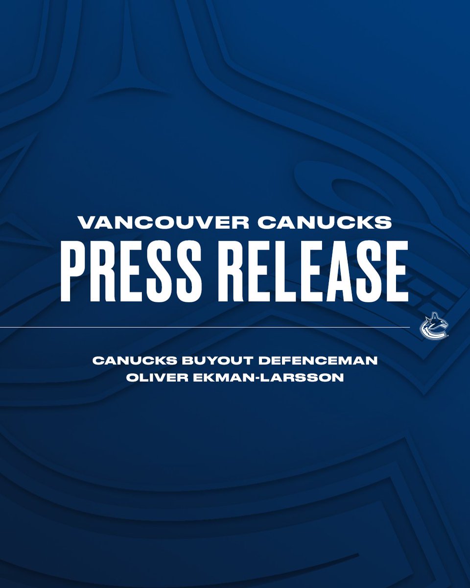 General Manager Patrik Allvin announced today that the club has bought out defenceman Oliver Ekman-Larsson.

DETAILS | vancanucks.co/3NbM0Rp