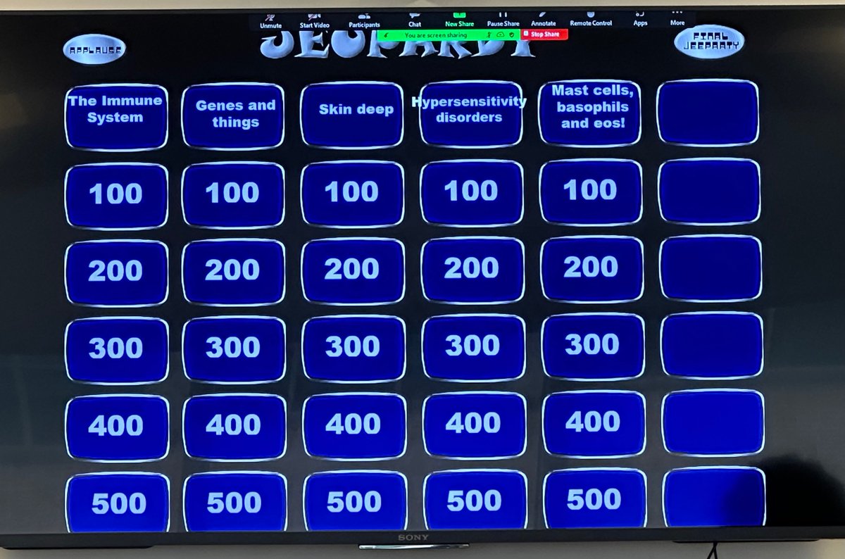 A tradition here at Penn Allergy & Immunology: At the end of the year fellows show off all they have learned over the past year through a fun game of jeopardy style questions hosted by @JumyFadugba! It is a great time for both faculty and fellows!