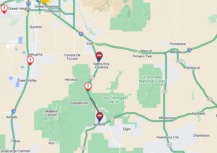 CoronadoNF's tweet photo. Oak Wildfire
Rd closure in both directions on HWY 83.
Rd closed on SR-83 Northbound near Santa Rita Rd (MP 34). Rd closed on SR-83 Southbound near E Sahuarita Rd (MP 53).
~400 acres
Start Time: 1:00 PM
Winds are pushing the fire north and east
ADOT closure
https://t.co/BySCEtlk9O https://t.co/SEAHf0Y8yu
