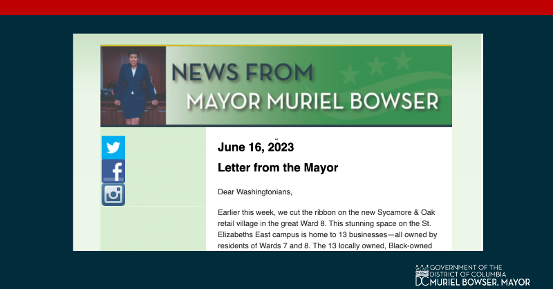 MayorBowser's tweet photo. This Week in the District: 

🖤Commemorate Juneteenth with events downtown
🚨Be mindful of the Trash Pick-Up Slide next week
👔Attend Founding Fathers’ Day this Saturday
🎶Register your child for free Hip Hop Dance Classes
🍃Register to attend a hiring fair for leaf season