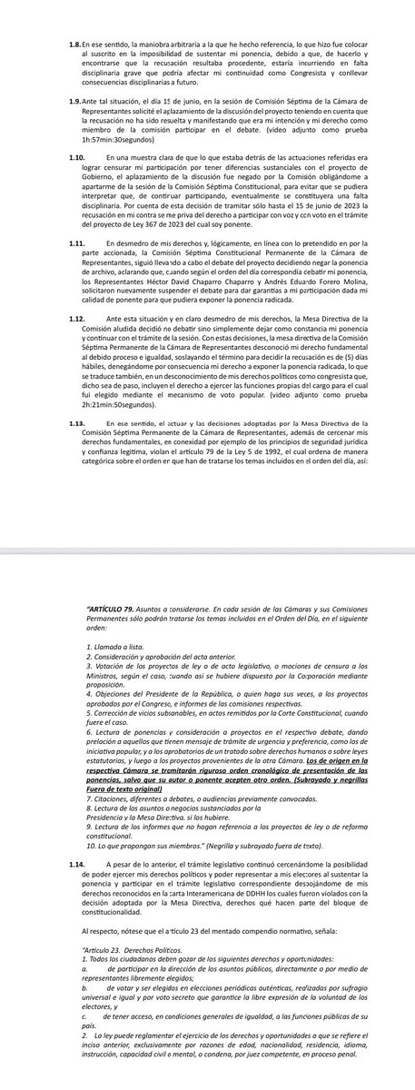 charleschapmanl's tweet photo. Presentan tutela en contra @CamaraColombia , Comisión 7a y su mesa directiva, por irregularidad en el trámite de la recusación promovida  contra el representante @Victormsalcedog , afectado y tutelante. Se solicita dejar sin efecto la sesión de ayer en la que se aprobó la ponencia de #ReformaLaboral  🧵