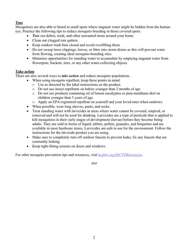 hcphtx's tweet photo. First West Nile Virus Mosquito Sample of 2023 Found in Harris County The Harris County Public Health’s Mosquito and Vector Control Division is Activating Evening Spray Operations. The positive sample was collected from a mosquito trapping site in southwest Harris County, Zip Code 77005. Full Release: https://t.co/k4jLlXOY1E