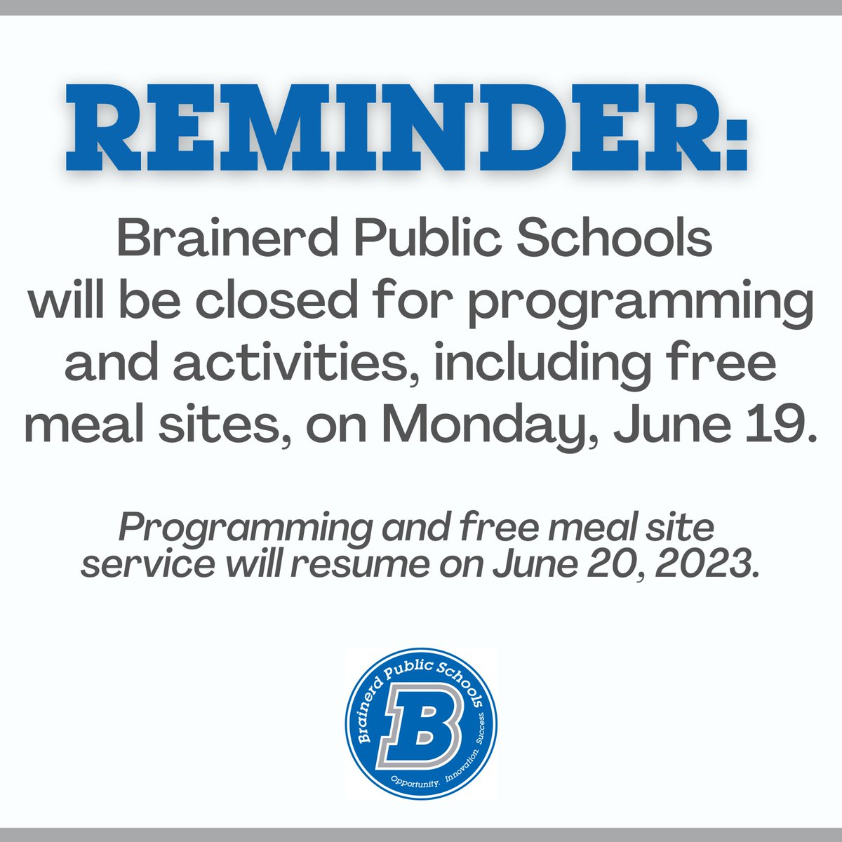 Programming, activities and free meal site service will resume on June 20, 2023.
