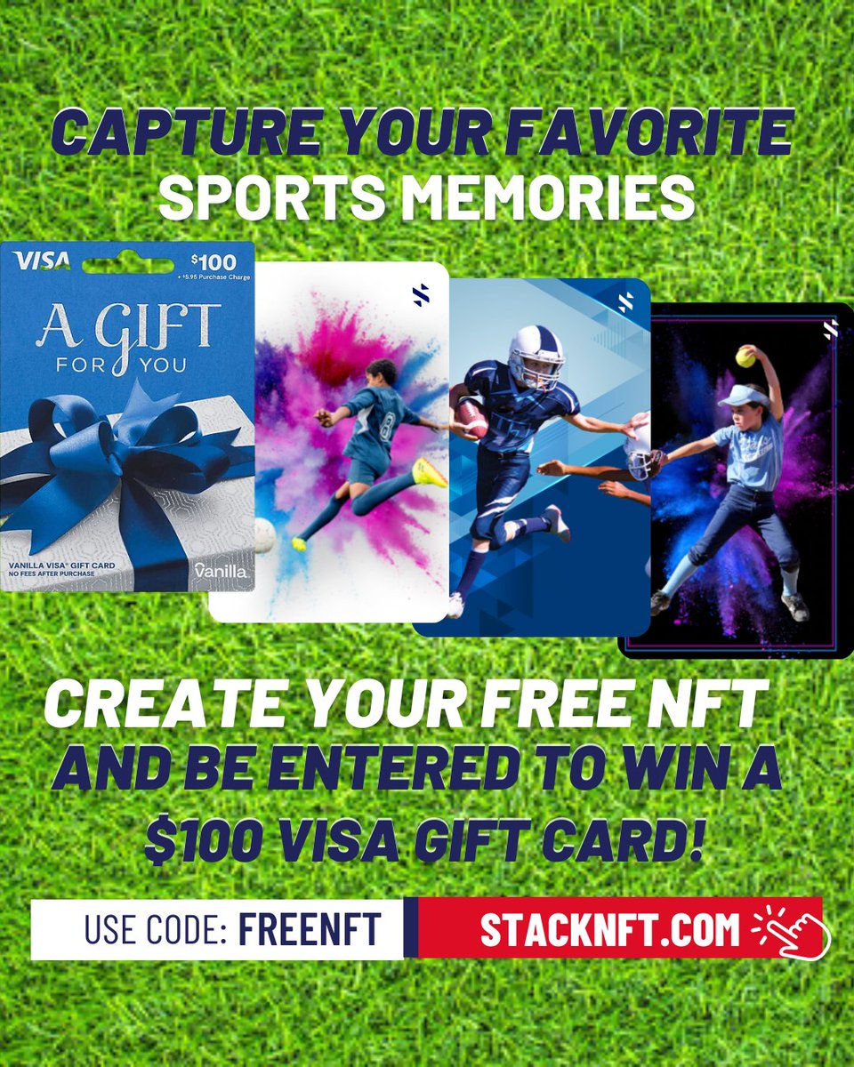 Create and Mint your Free NFT using promo code freenft and you’ll be entered to win a $100 visa gift card! We are drawing one winner per 100 NFTs minted!!! Visit stacknft.com to enter to win! #freenft #sports #freegiftcard