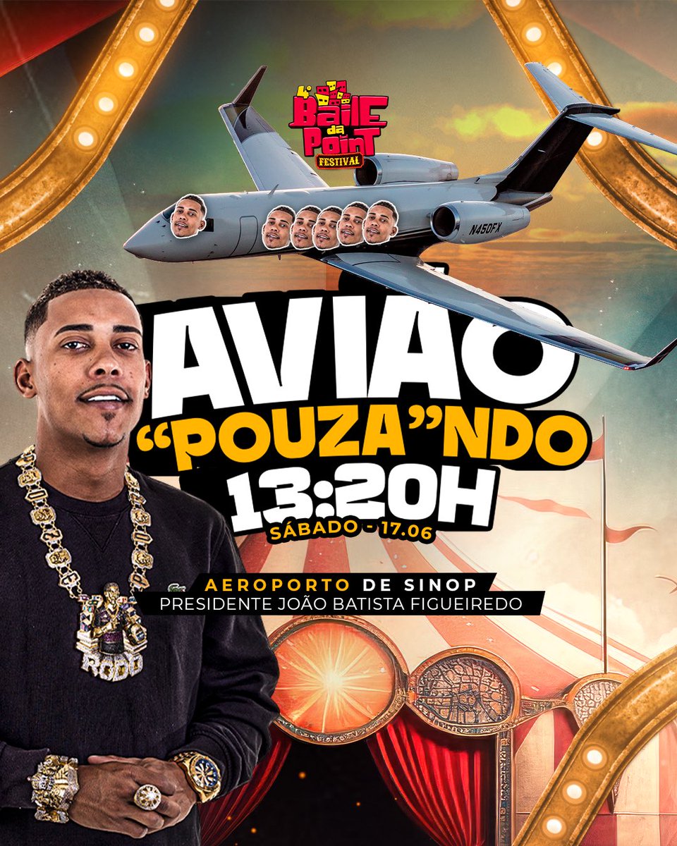 bailedapoint's tweet photo. Quer ver o @pozevidalouca antes do show? Anota aí o horário de chegada ✈️ 

É amanhã! O maior espetáculo já visto em Sinop 🚀🔥

#BaileDaPoint
@bailedapoint https://t.co/GDAOXjOuUR