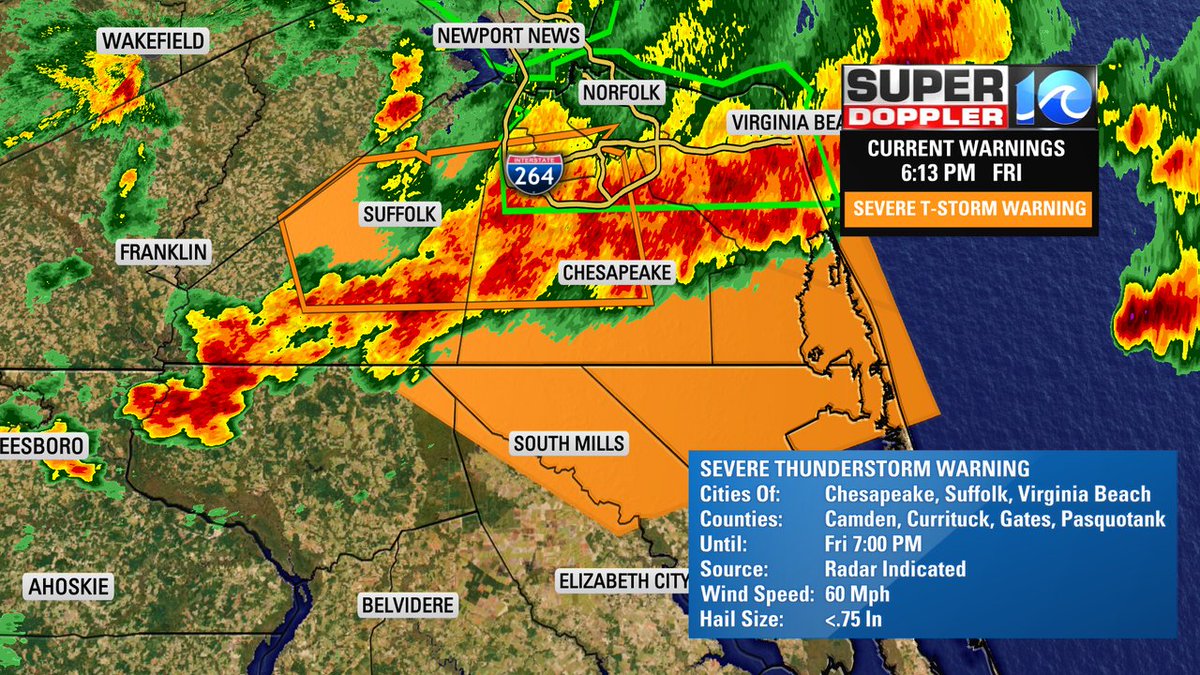 SEVERE T-STORM WARNING for Currituck, Camden, City of Chesapeake, City of Suffolk, City of Virginia Beach, Gates, Pasquotank until 6/16 7:00PM