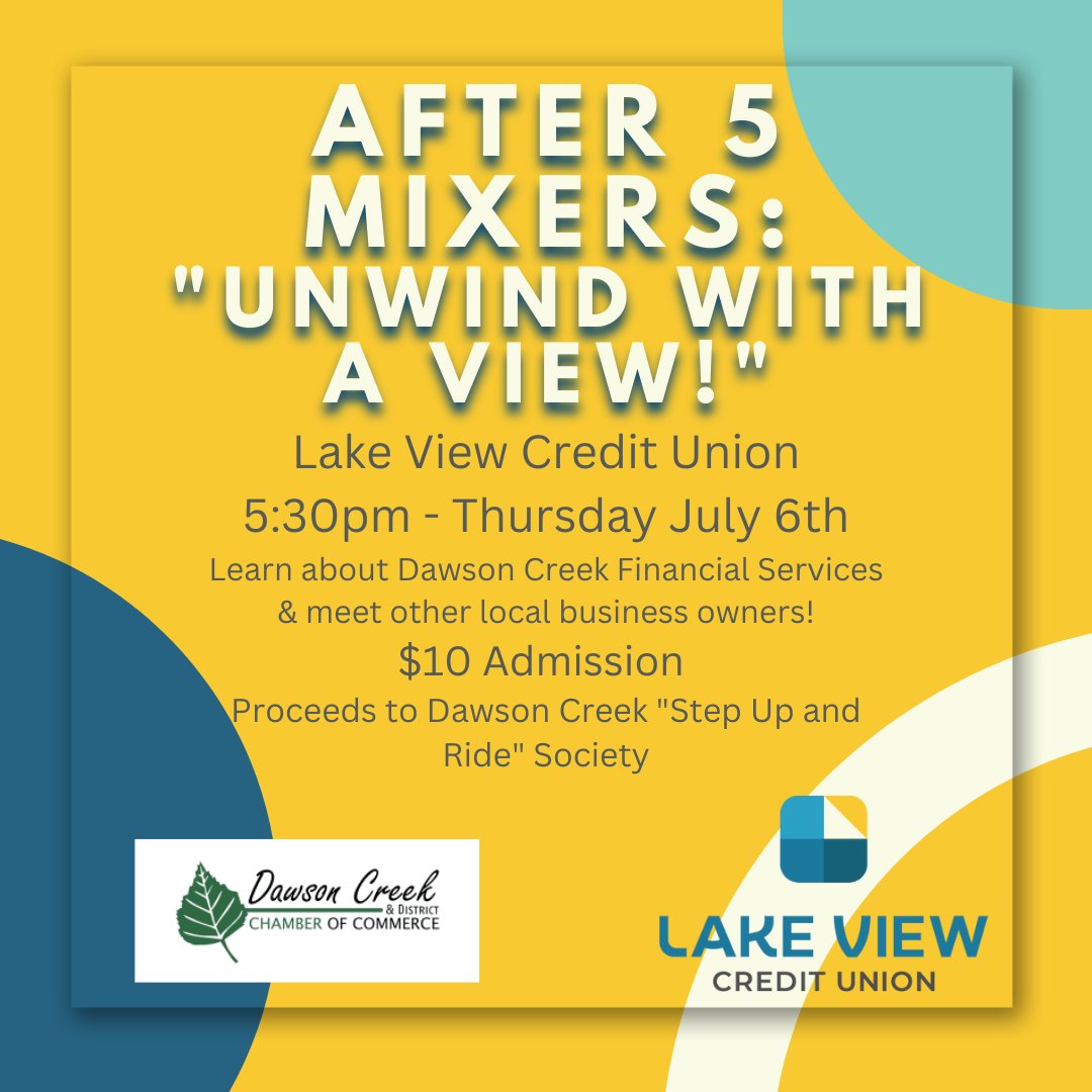 dcchamber01's tweet photo. Join us on July 7th, 2023 at 5:30pm for a great time!

'Unwind With A View' is going to be hosted by the Lake View Credit Union! There will be some treats, some great proceeds going to 'Step Up and Ride', and some awesome discussion about "Made in Dawson" financial services! https://t.co/PmQxrE7hCK