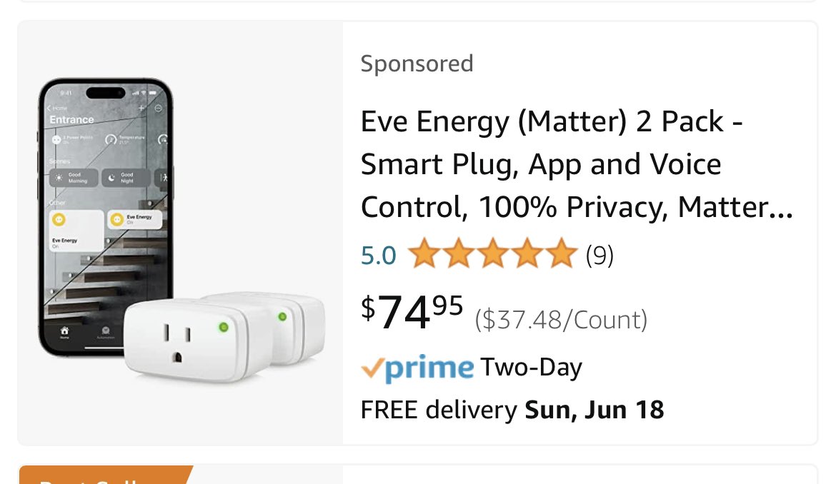 Ok I’m not trying to hate here and this isn’t a commentary on Matter but why in the actual hell is this smart plug two pack $75?!? Smart home silliness.