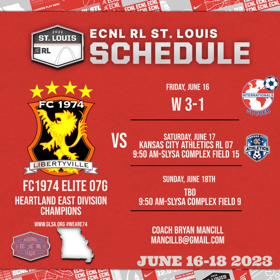 Updated schedule for tomorrow. Lets keep it going! <a href="/FC1974GLSA/">GLSA FC 1974 Libertyville</a> <a href="/CoachBMancill/">Bryan Mancill</a> <a href="/NMU_wsoccer/">NMU Women's Soccer</a> <a href="/Redbird_Soccer/">Illinois State Soccer</a> <a href="/DenisonWSoccer/">Denison WSoccer</a> <a href="/ImYouthSoccer/">ECNL/GA/Recruiting/College Soccer</a> <a href="/ECNLgirls/">ECNL Girls</a> @IUPUIWSOC <a href="/AStateSoccer/">Arkansas State Red Wolves Soccer</a> <a href="/UNASoccer/">North Alabama Soccer</a> <a href="/Smileski17/">Srgjan Smileski</a> <a href="/skylerFC1974/">Skyler Sullivan</a> <a href="/dahlia_r14/">Dahlia Rodriguez</a> <a href="/MeghanOd07/">Meghan O’Donnell</a> <a href="/AudreyAmyotGK07/">Audrey Amyot</a> <a href="/madelineel12/">Madeline Lewis</a> <a href="/RainaSoccer/">Raina Schmitt</a>