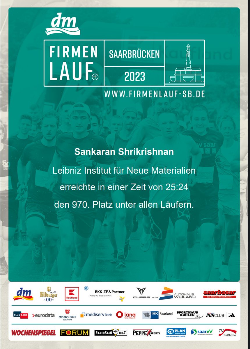 What a rush running for our institute at the Saarbrücken #firmenlauf among 3000 other people! The atmosphere was electric and the organization excellent. Cheers to all who ran and thanks to all who cheered us 😁