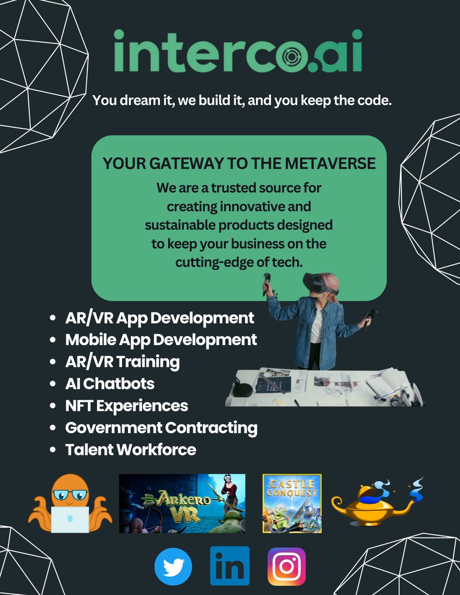Interco.ai (@interco_ai) on Twitter photo <a href="/interco_ai/">Interco.ai</a> is here to transform your vision into reality! We specialize in mobile apps, video games, virtual production, AR/VR, data dashboards, websites, and enterprise software. Our expertise covers all the bases to propel your business to new heights! 🚀
#Intercoai #tech <a href="/interco_ai/">Interco.ai</a> is here to transform your vision into reality! We specialize in mobile apps, video games, virtual production, AR/VR, data dashboards, websites, and enterprise software. Our expertise covers all the bases to propel your business to new heights! 🚀
#Intercoai #tech