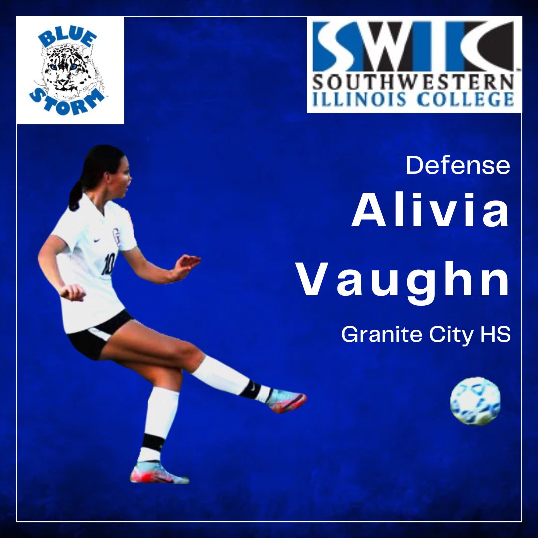 Another commit for the 2023-24 season, Alivia Vaughn!⚽️

Alivia attended Granite City HS. She played varsity all four years and earned 2023 high school all-star team. Alivia will also be playing tennis at SWIC in the spring.

So excited to have you on the team!💙🤍 #bluestorm